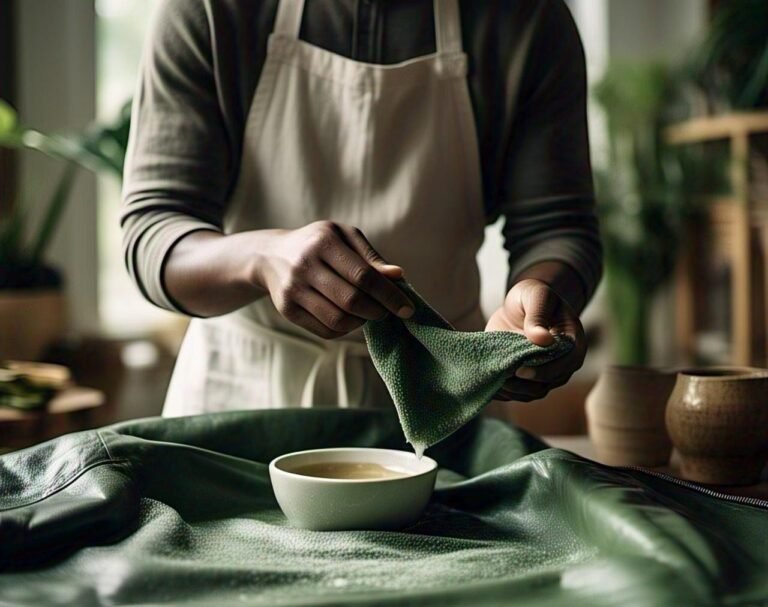 A person is gently cleaning vegan leather at home using DIY steps