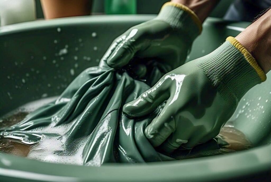 washing leather in the bucket at home