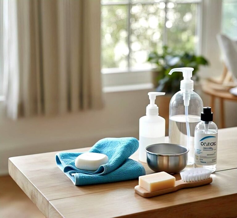 Tools and supplies required to clean leather items